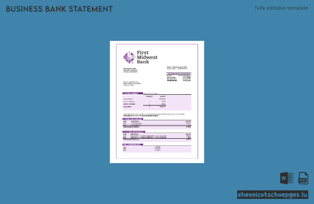 Beispiel eines Firmenkontoauszugs der First Midwest Bank (Word- und PDF-Datei)